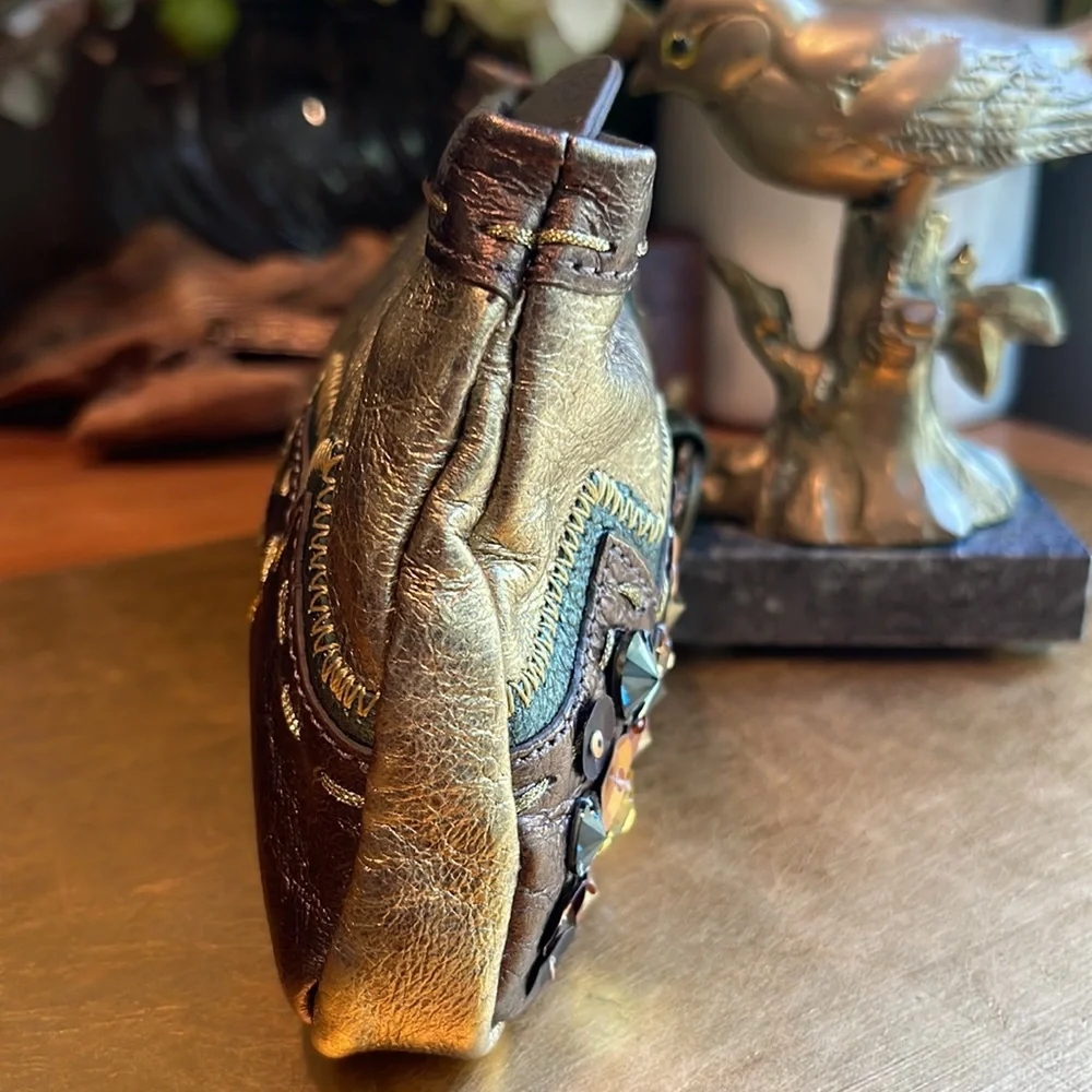Tocca Leather Jeweled and Embroidered Wristlet Clutch